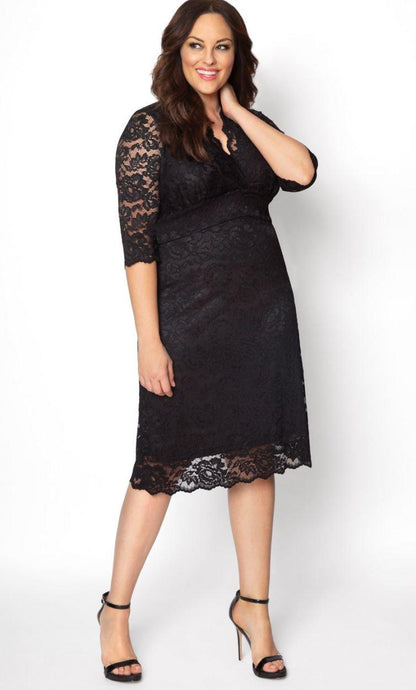 Kiyonna Scalloped Boudoir Lace Short Dress - The Dress Outlet Kiyonna