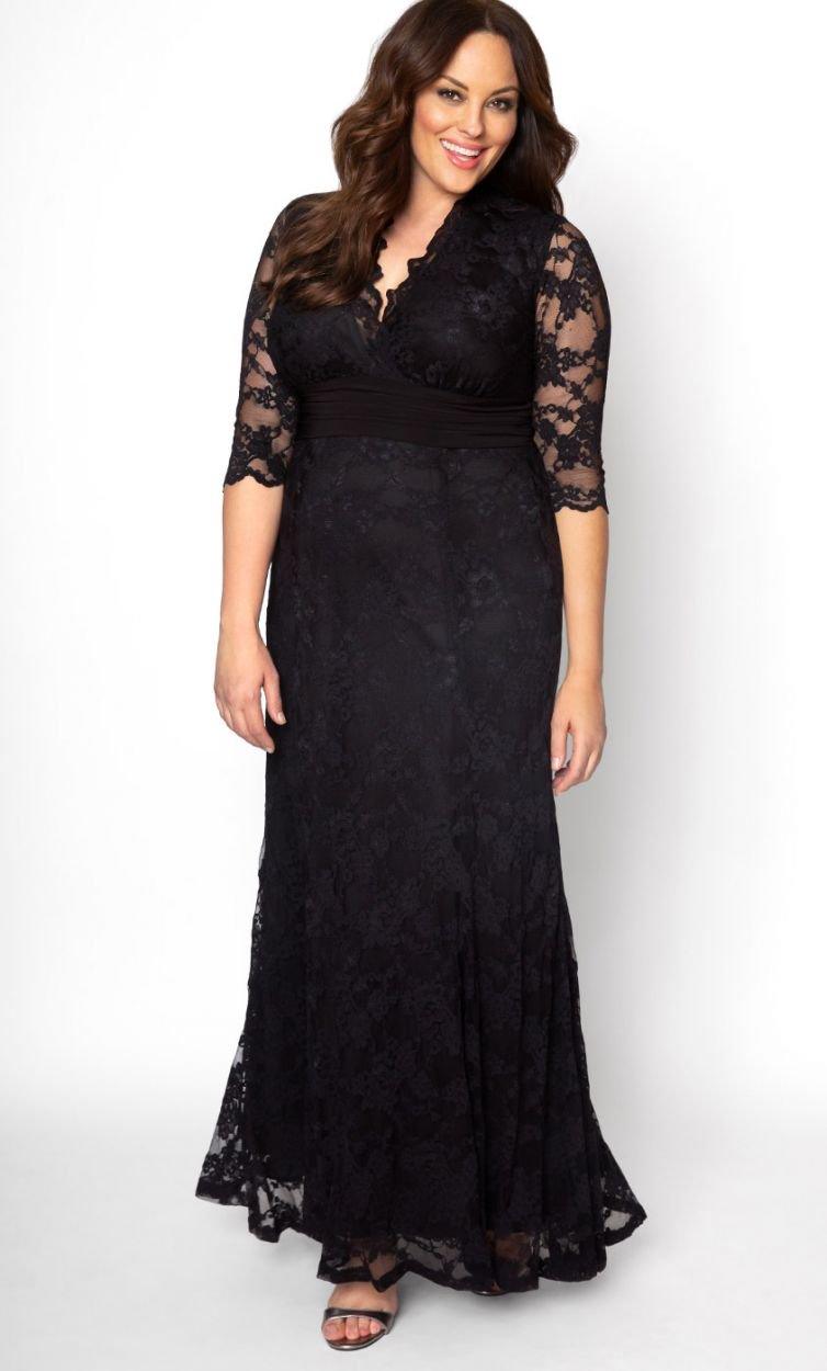 knee length dresses for ladies Kiyonna Plus Size Starry Sequin Lace Cocktail Dress - Teal Topaz