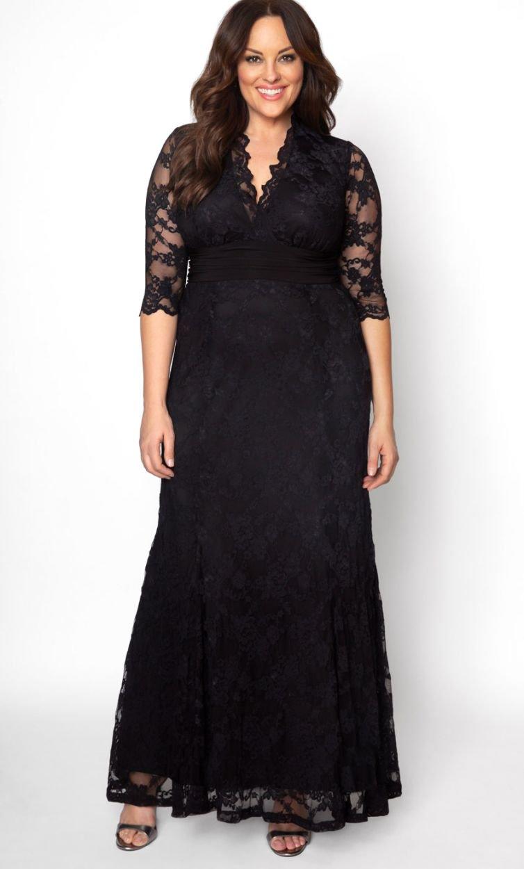 krystyna lace maxi dress Kiyonna Plus Size Screen Siren Lace Evening Gown - Onyx