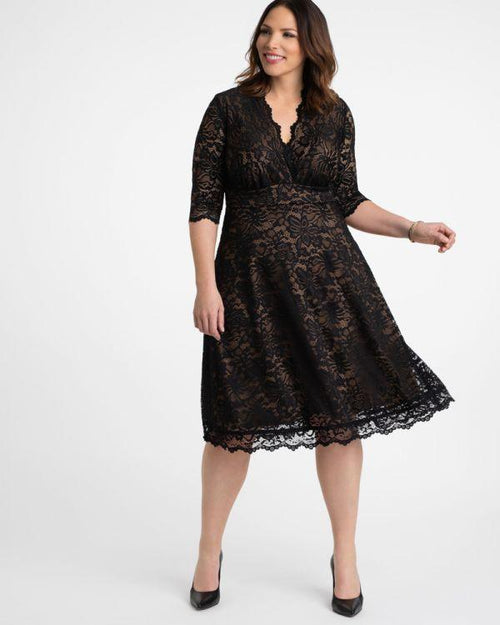 Black Lace Caramel Lining Short Lace Dress 3 4 Sleeve for 158.0 The Dress Outlet