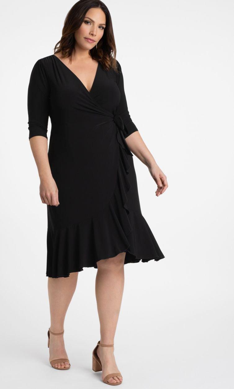 Kiyonna Women's Plus Size Whimsy Wrap Dress - Black Kiyonna Women's Plus Size Whimsy Wrap Dress - Black
