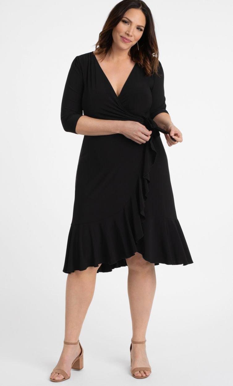 Black Short Plus Size Wrap Dress