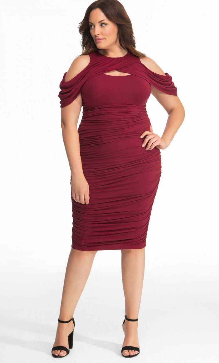 Kiyonna Short Ruched Dress Off Shoulder Fitted - The Dress Outlet Kiyonna