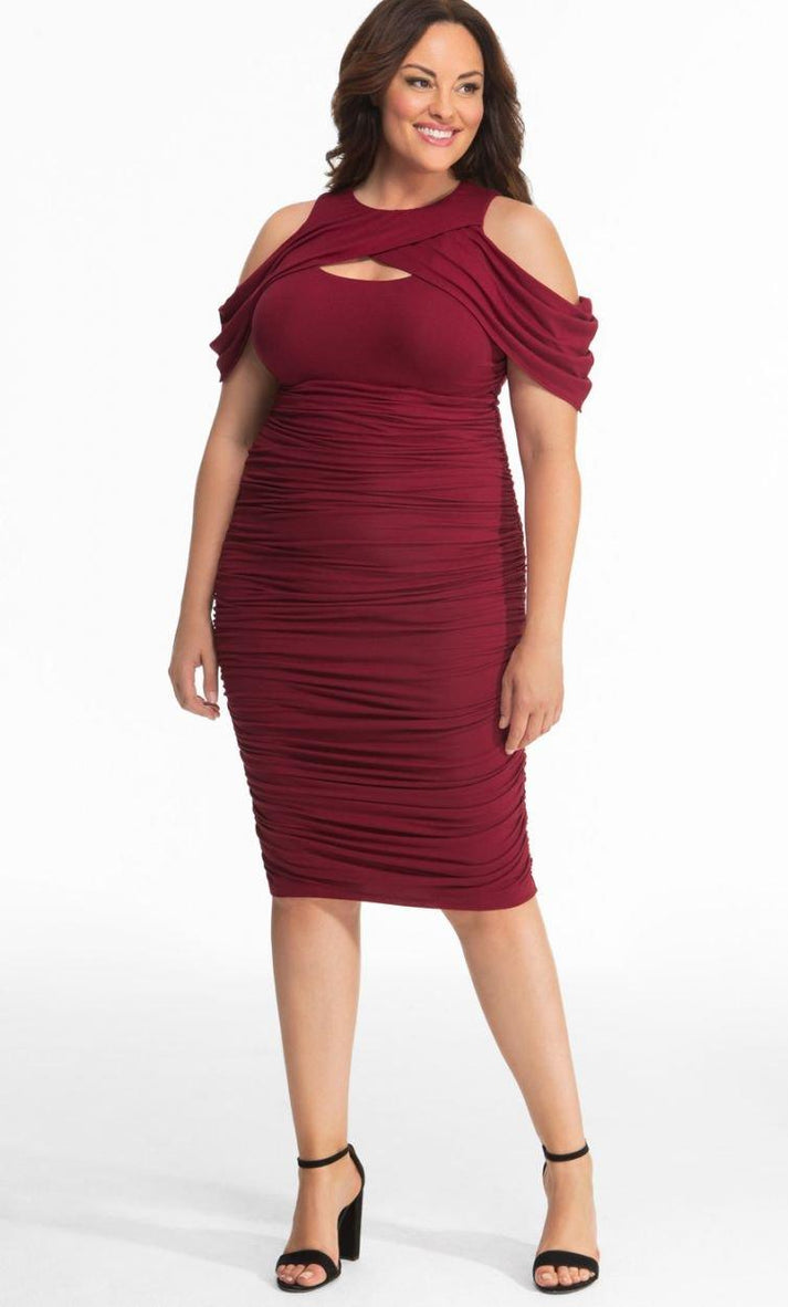 Off-Shoulder Long Sleeve Ruched Formal Dress - Black - (XS-L)