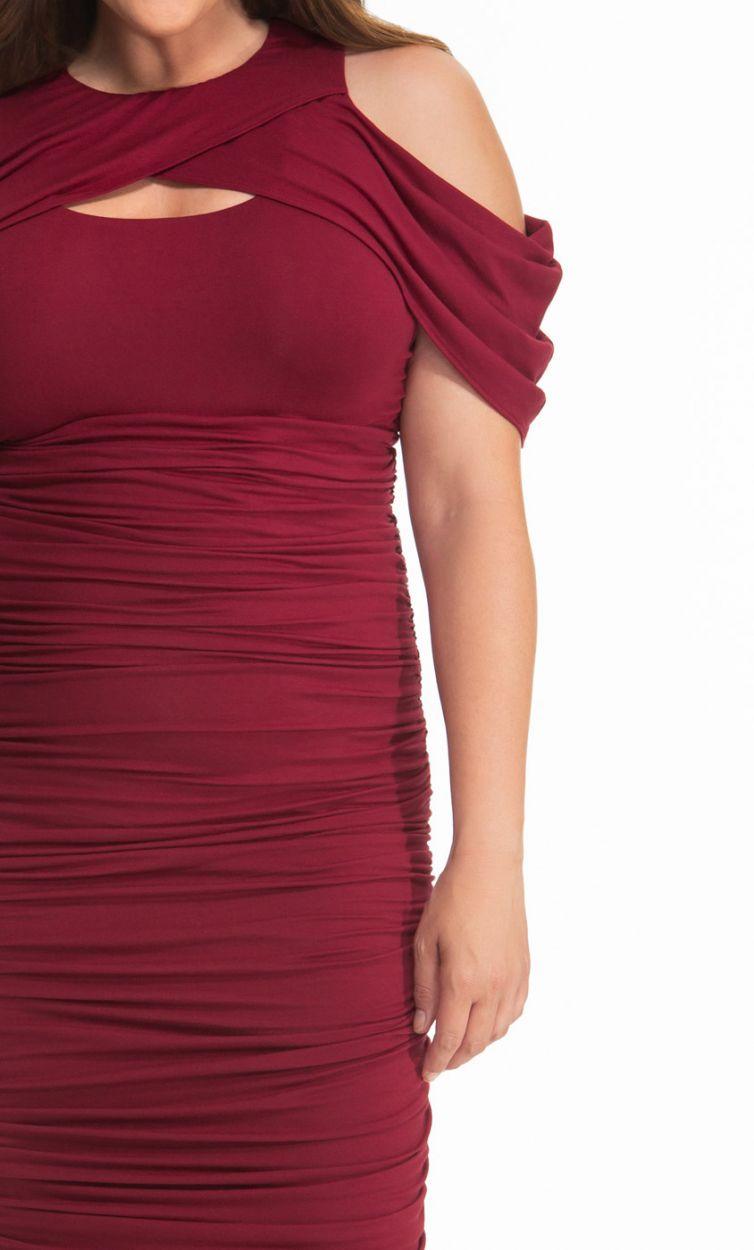 OFF SHOULDER RUCHED LEATHER DRESS main image 0