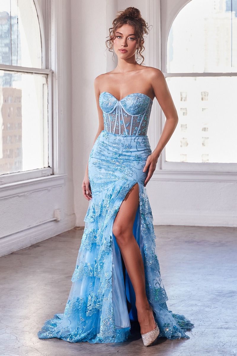 Prom Dresses Layered Ruffled Long Mermaid Prom Dress Blue