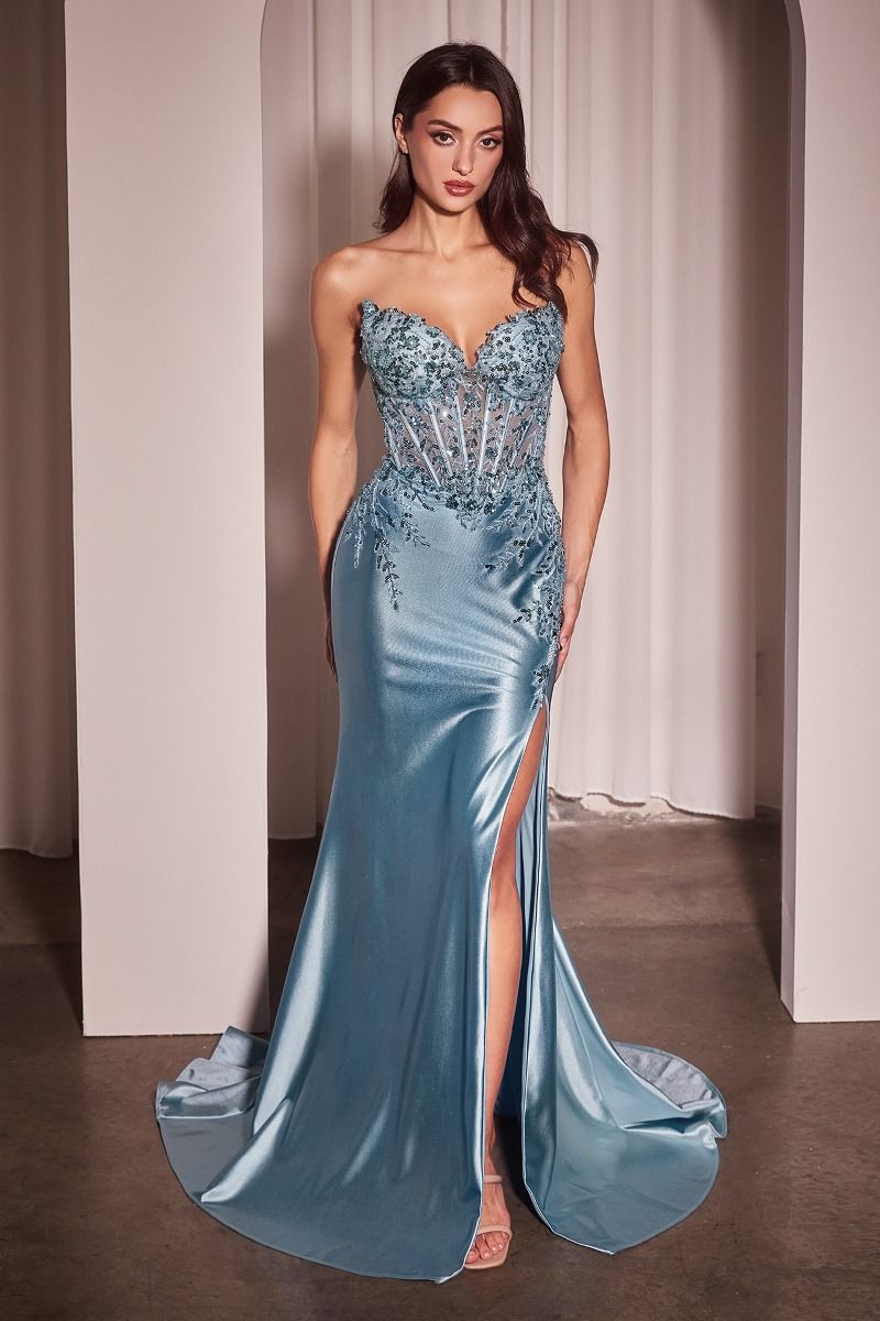 open lace back dress La Divine KV1112 Fitted Formal Gown