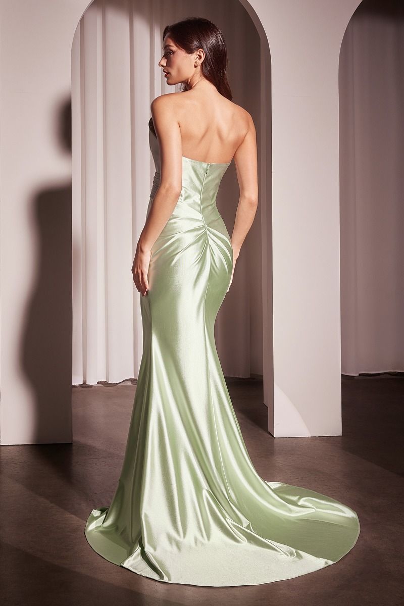 LaDivine KV1118 Pleated Long Formal Slit Prom Gown
