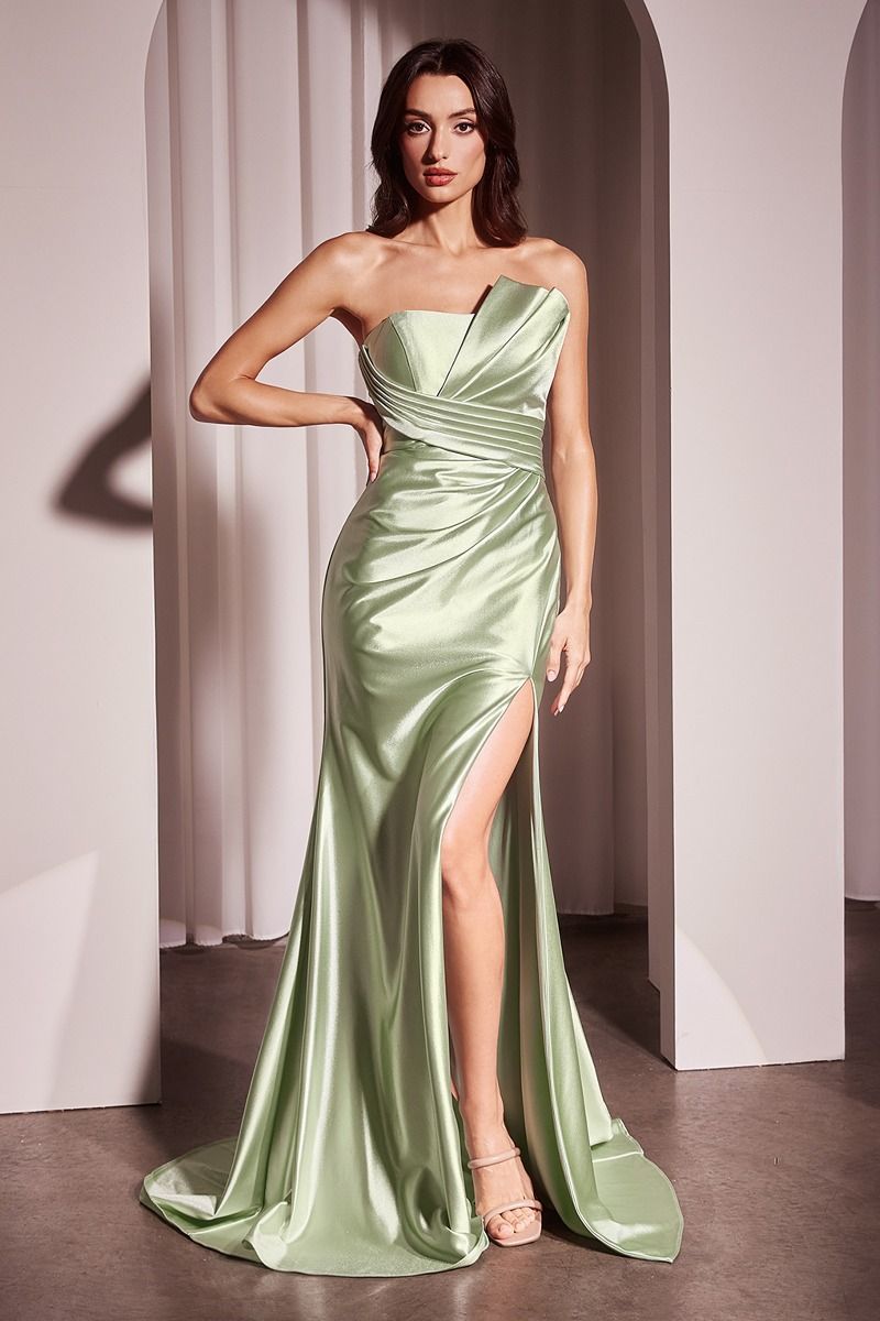 LaDivine KV1118 Pleated Long Formal Slit Prom Gown