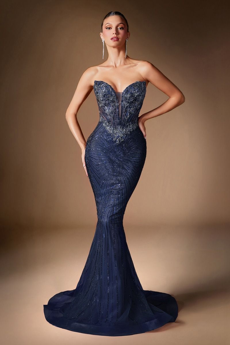 Prom Dresses Mermaid Beaded Formal Long Corset Prom Dress NAVY