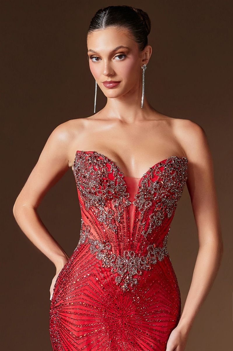 Prom Dresses Mermaid Beaded Formal Long Corset Prom Dress RED