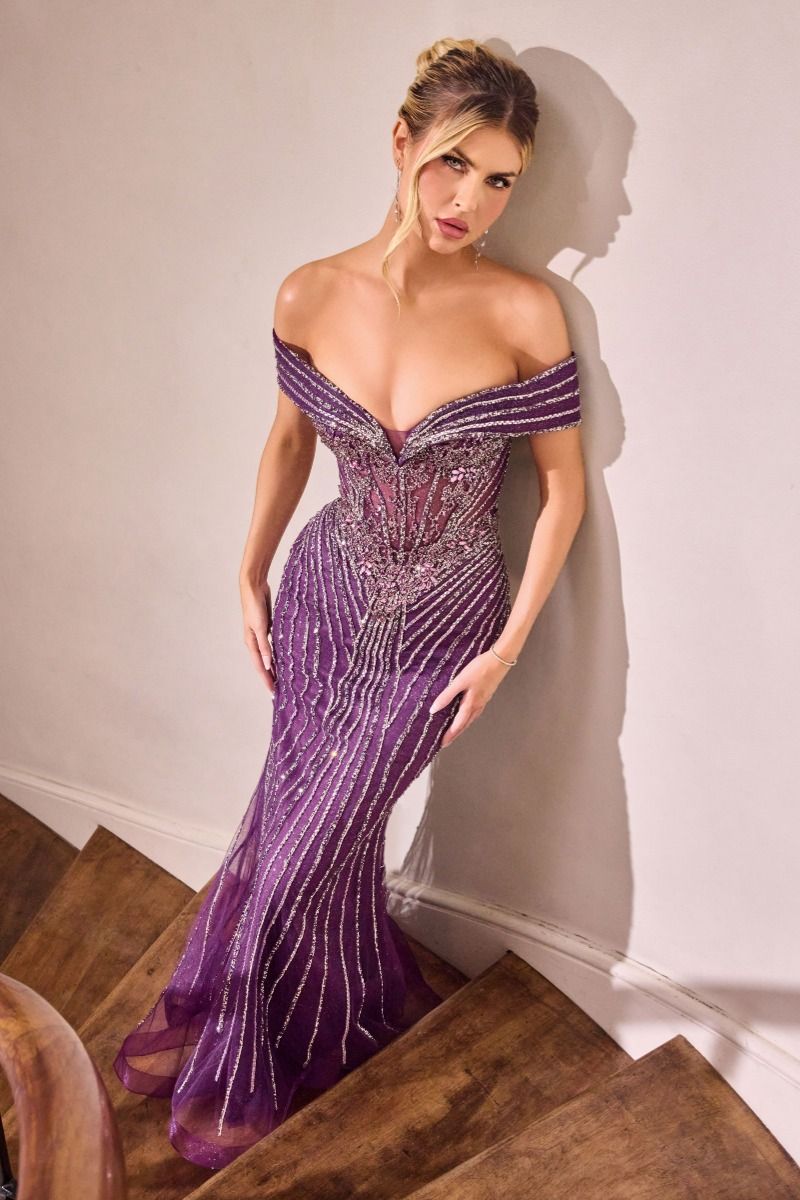 Prom Dresses Long Formal Corset Beaded Mermaid Prom Dress Eggplant