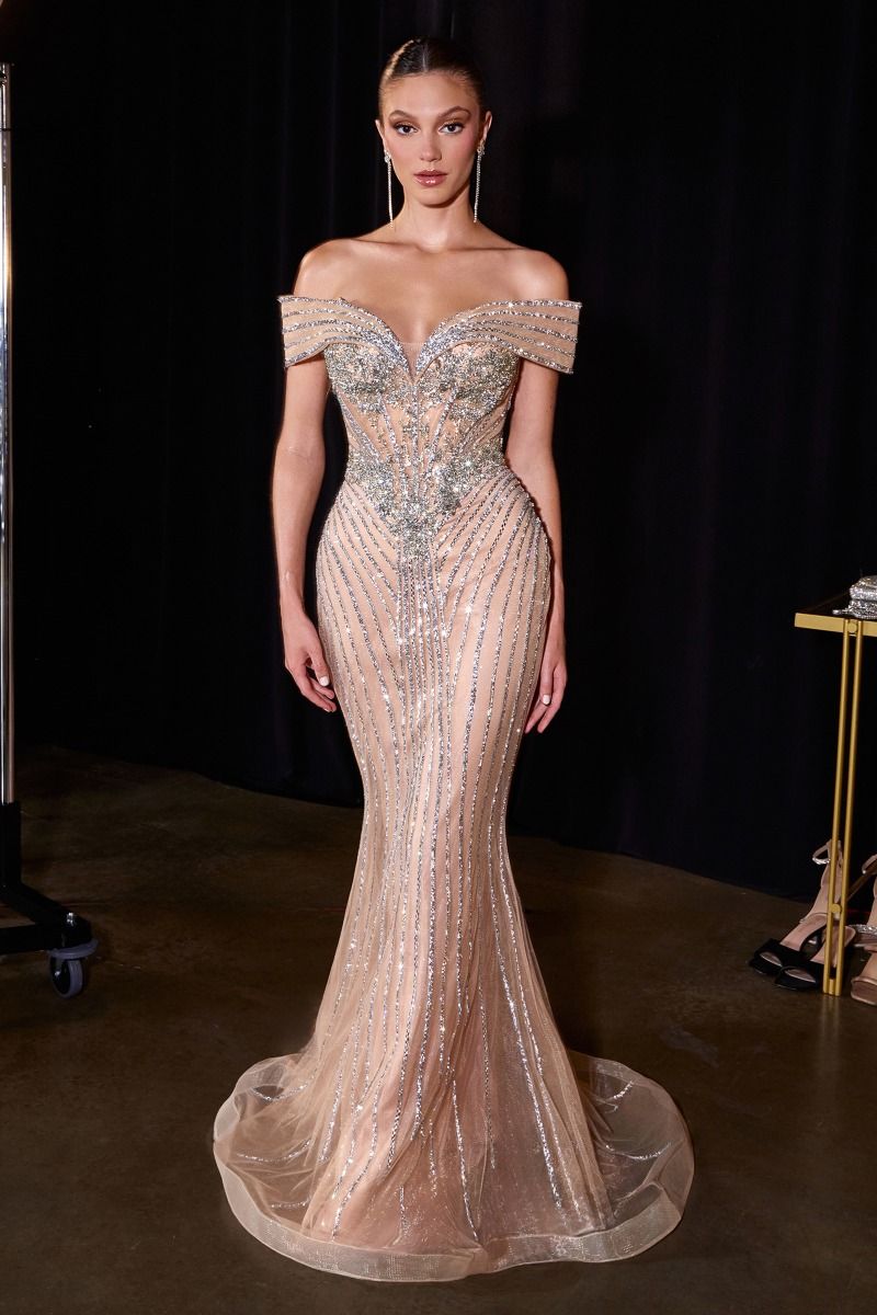 Prom Dresses Long Formal Corset Beaded Mermaid Prom Dress Silver Nude
