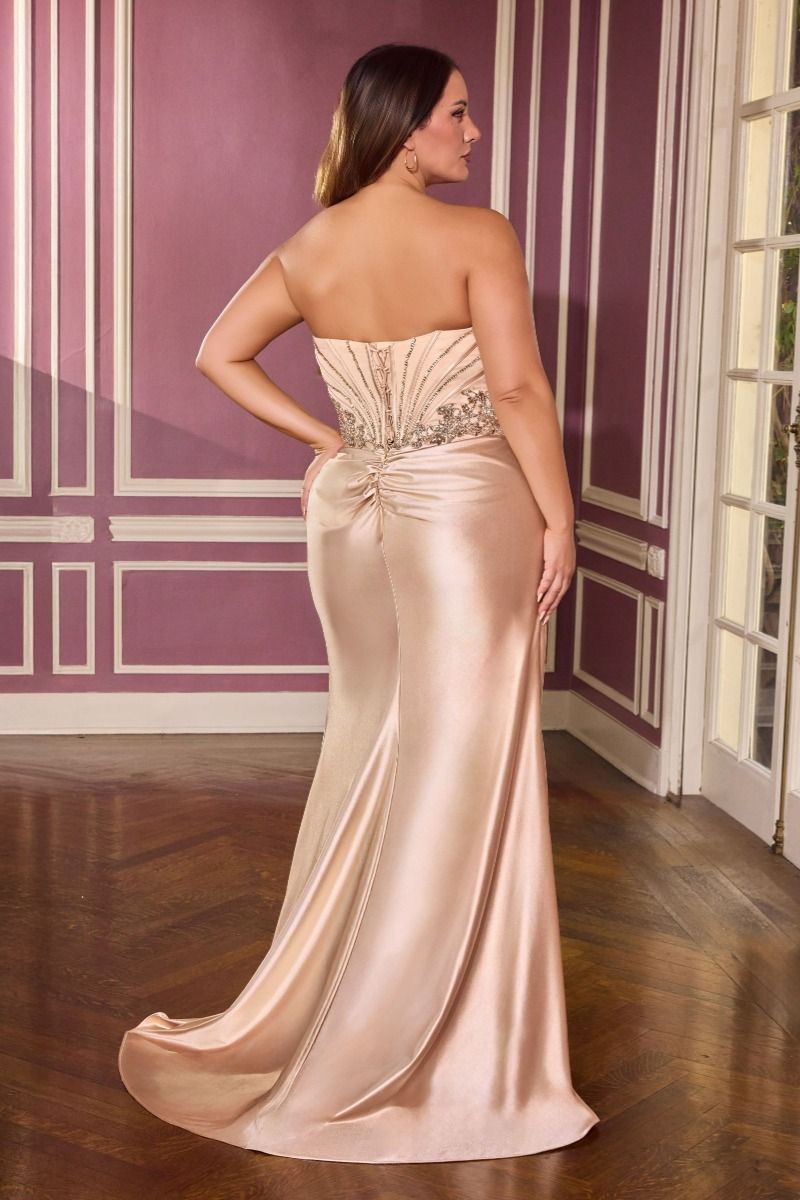 Plus Size Dresses Corset Long Formal Beaded Plus Size Dress Champagne