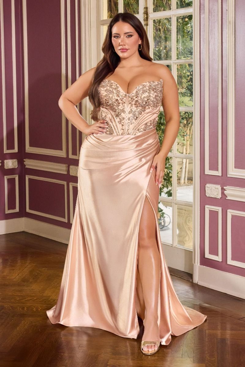 LaDivine KV1136C Corset Long Formal Beaded Plus Size Dress – The Dress Outlet
