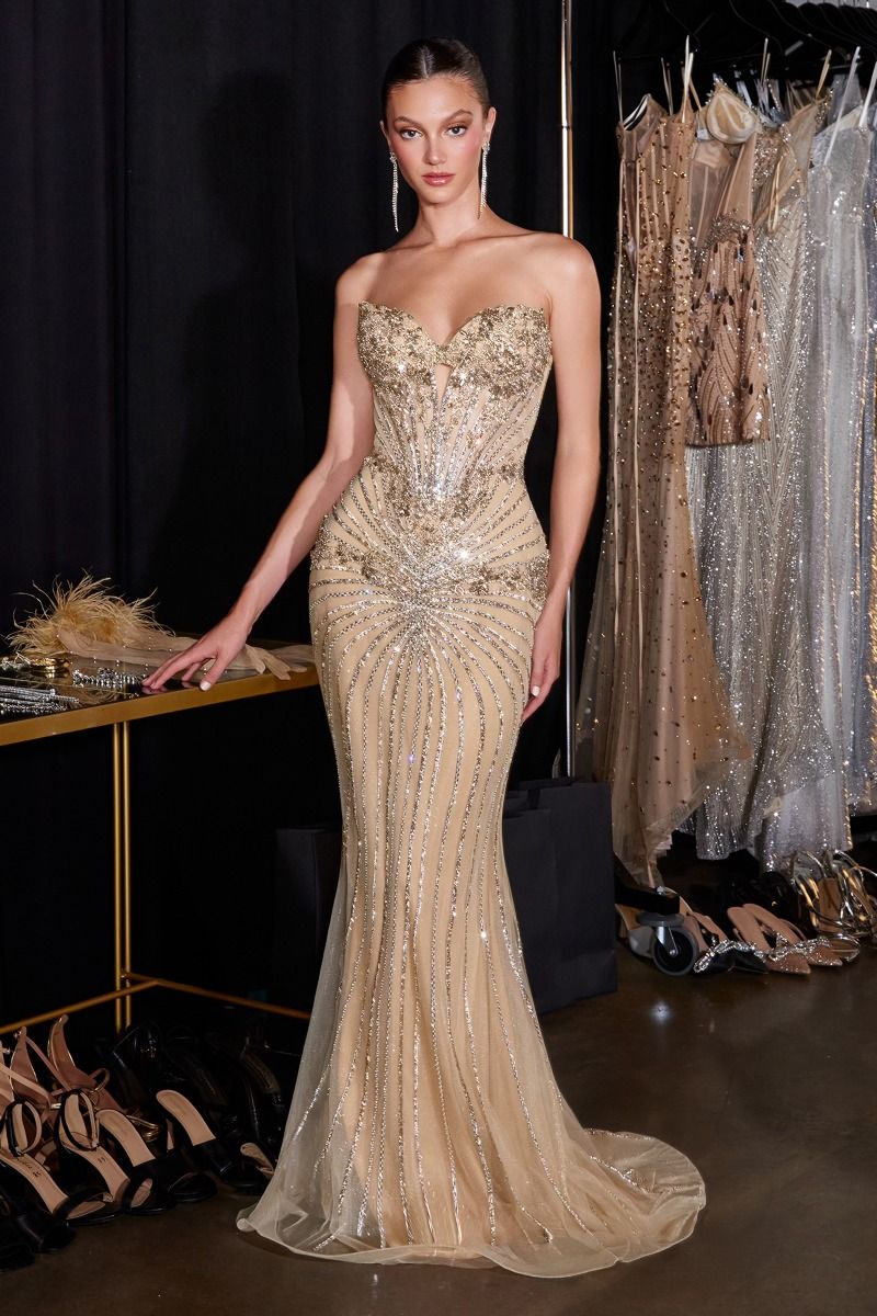 Prom Dresses Glitter Beaded Long Formal Sequin Prom Dress Gold
