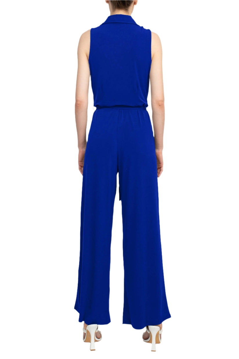 Nina Leonard L11770 Long Formal Collared Tie Waist Jumpsuit