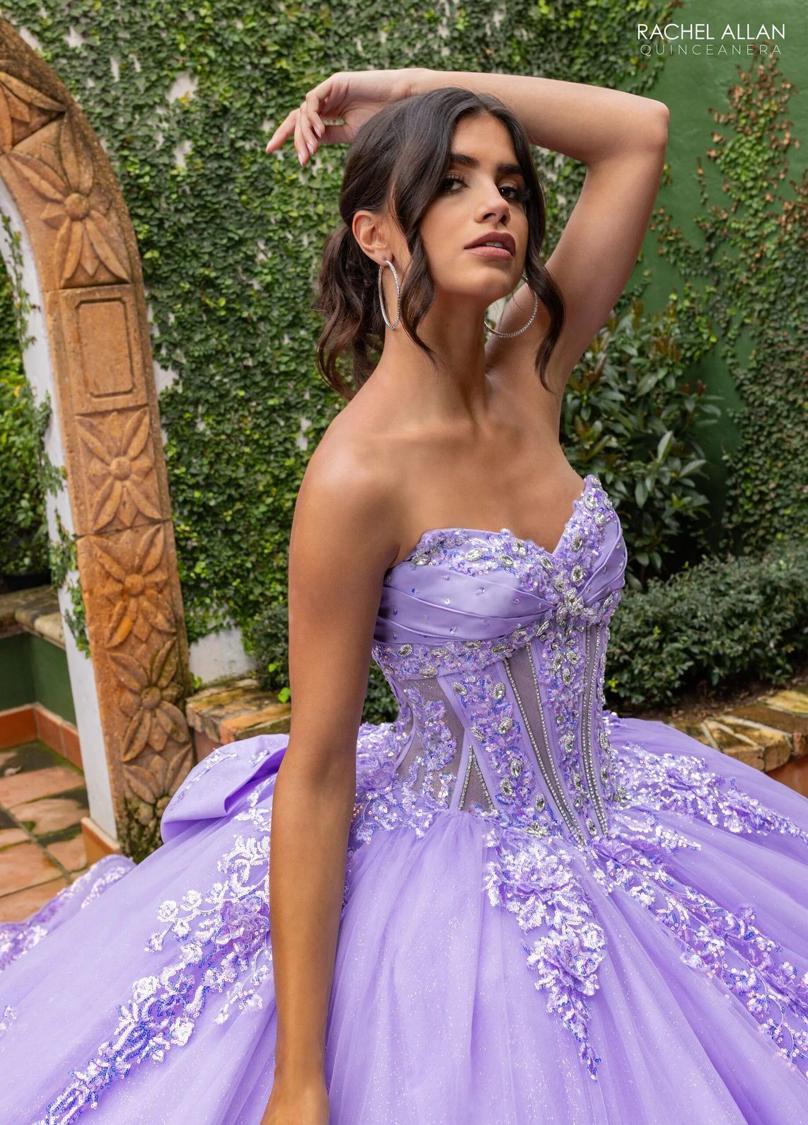Lilac Sweetheart Floor Length Glitter Tulle Quinceanera Ball Gown with 3D Floral Applique Rachel Allan RQ2225