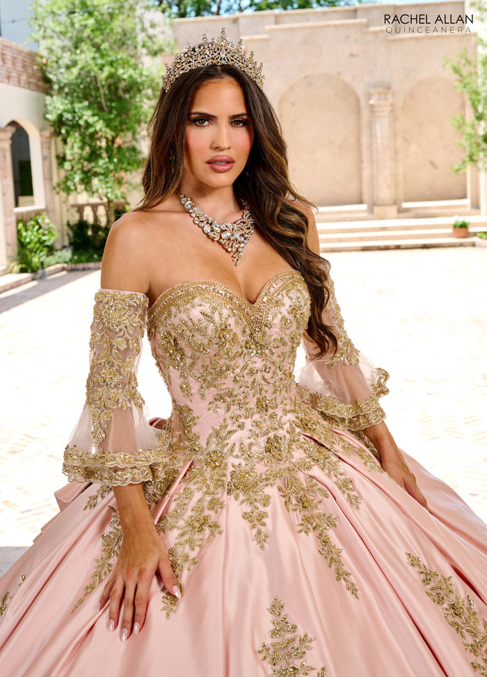Quinceniera Dresses Beaded Ball Gown Long Quinceanera Dress Rose Pink Gold