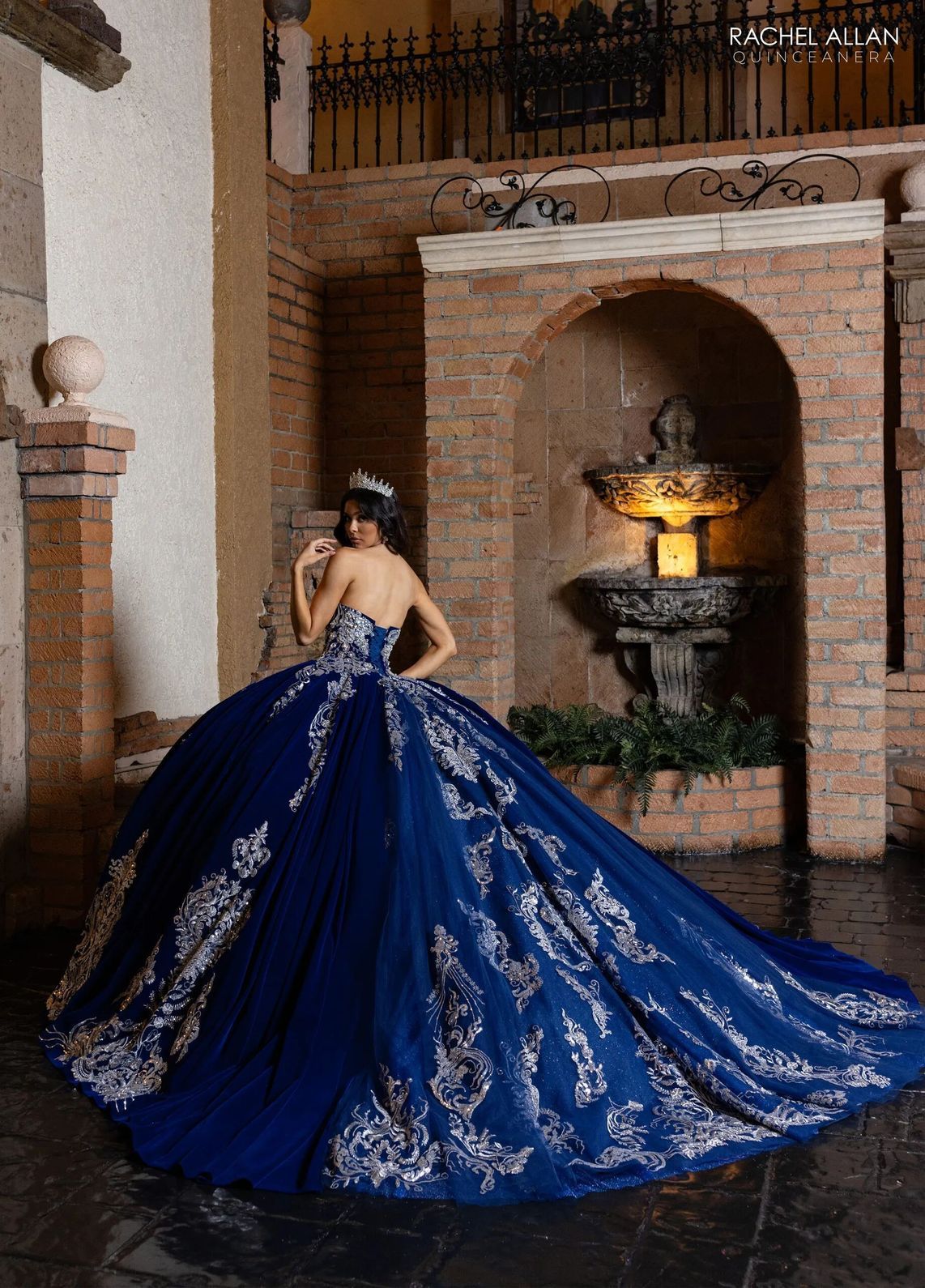 Royal Silver Sweetheart Floor Length Velvet Quinceanera Ball Gown with Metallic Embroidery Rachel Allan RQ3160