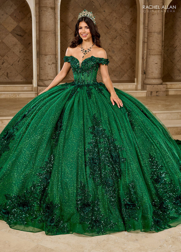 Rachel Allan RQ2215 Long Ball Gown Glitter 3D Floral Quinceanera Dress