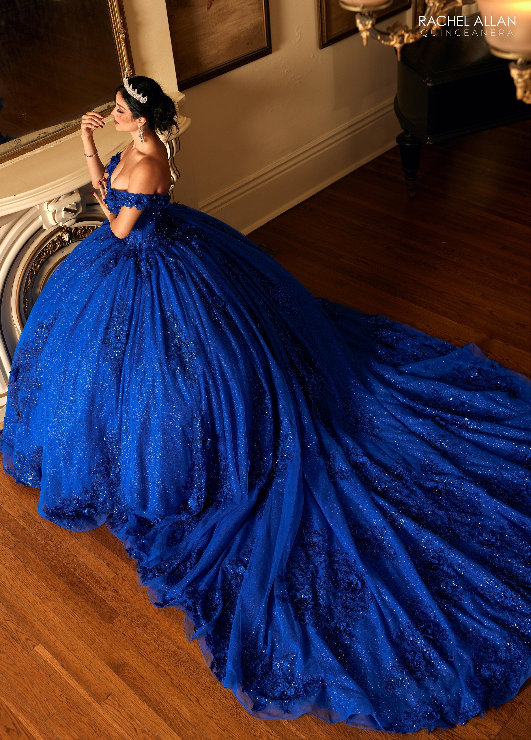 Rachel Allan RQ2215 Long Ball Gown Glitter 3D Floral Quinceanera Dress