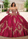 Quinceniera Dresses Beaded Ball Gown Long Quinceanera Dress Burgundy Gold