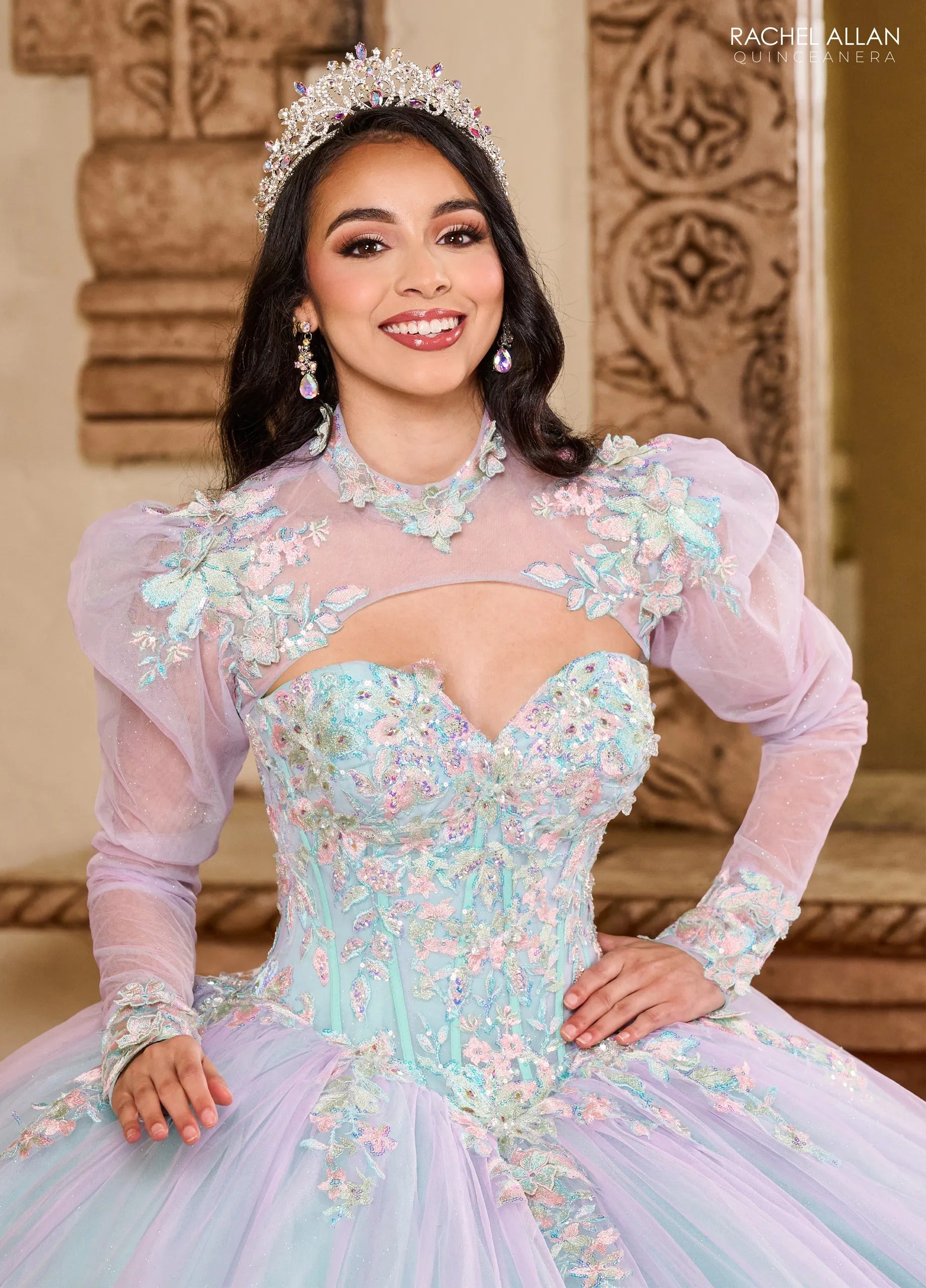Lilac Aqua Sweetheart Floor Length Glitter Tulle Quinceanera Ball Gown Rachel Allan RQ2200