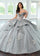 Quinceniera Dresses Long Quinceanera Dress Beaded Glitter Ball Gown  Silver