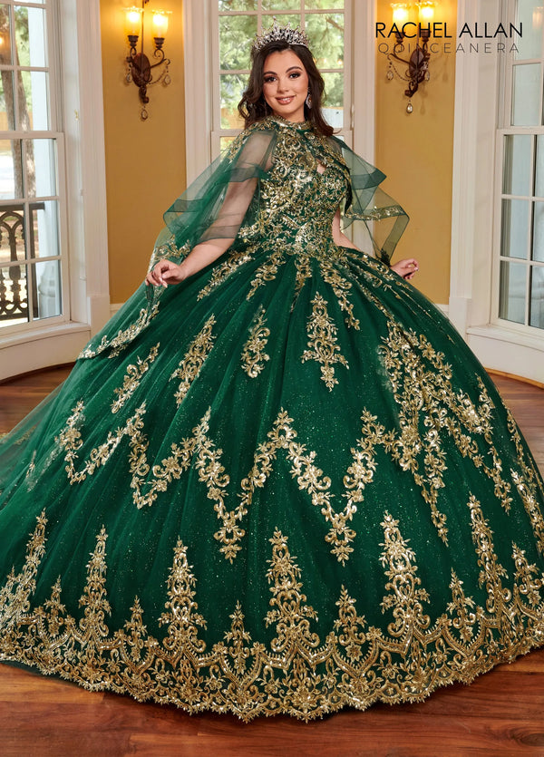 Sweetheart Floor Length Glitter Tulle Quinceanera Ball Gown with Cathedral Train Rachel Allan RQ2170