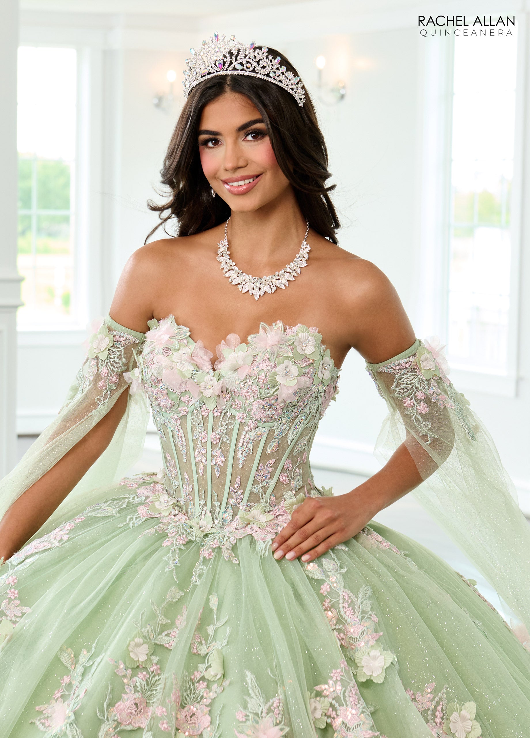 Rachel Allan RQ2216 Ball Gown Glitter Long Floral Quinceanera Dress