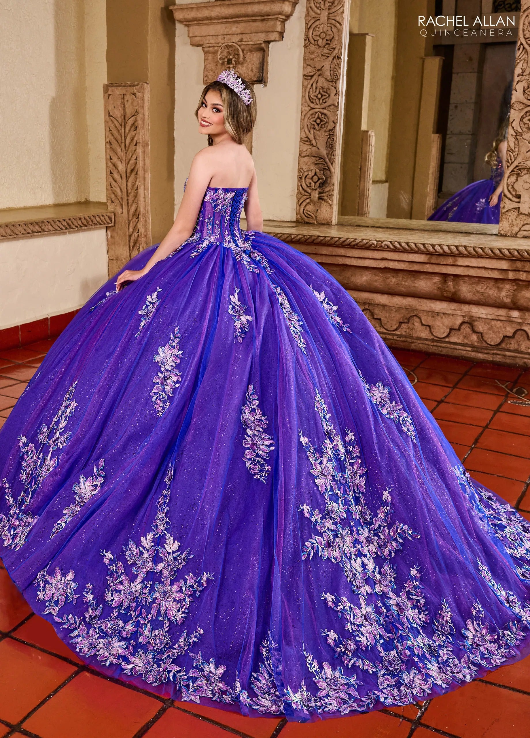Royal Purple Sweetheart Floor Length Glitter Tulle Quinceanera Ball Gown Rachel Allan RQ2200