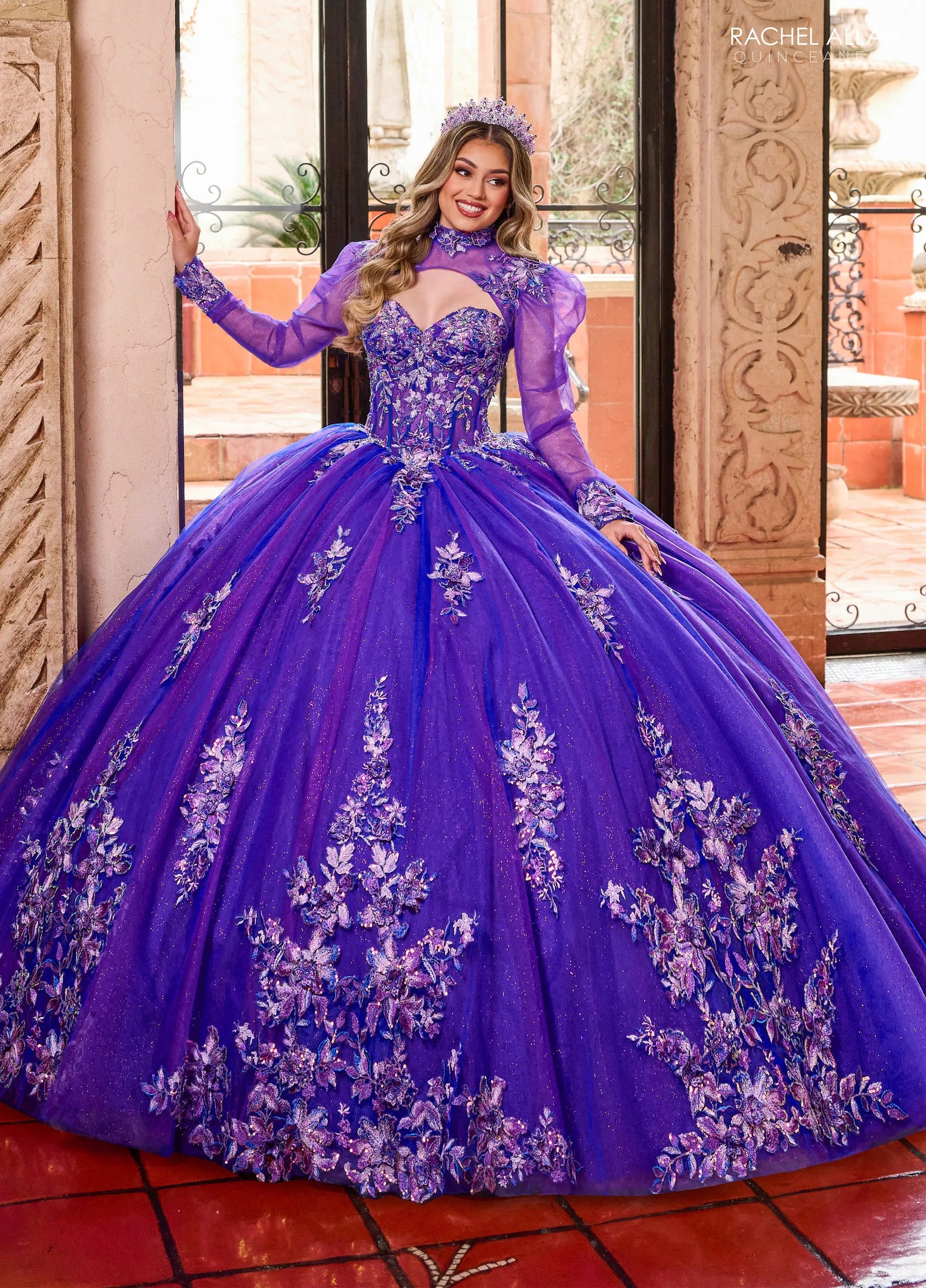 Royal Purple Sweetheart Floor Length Glitter Tulle Quinceanera Ball Gown Rachel Allan RQ2200