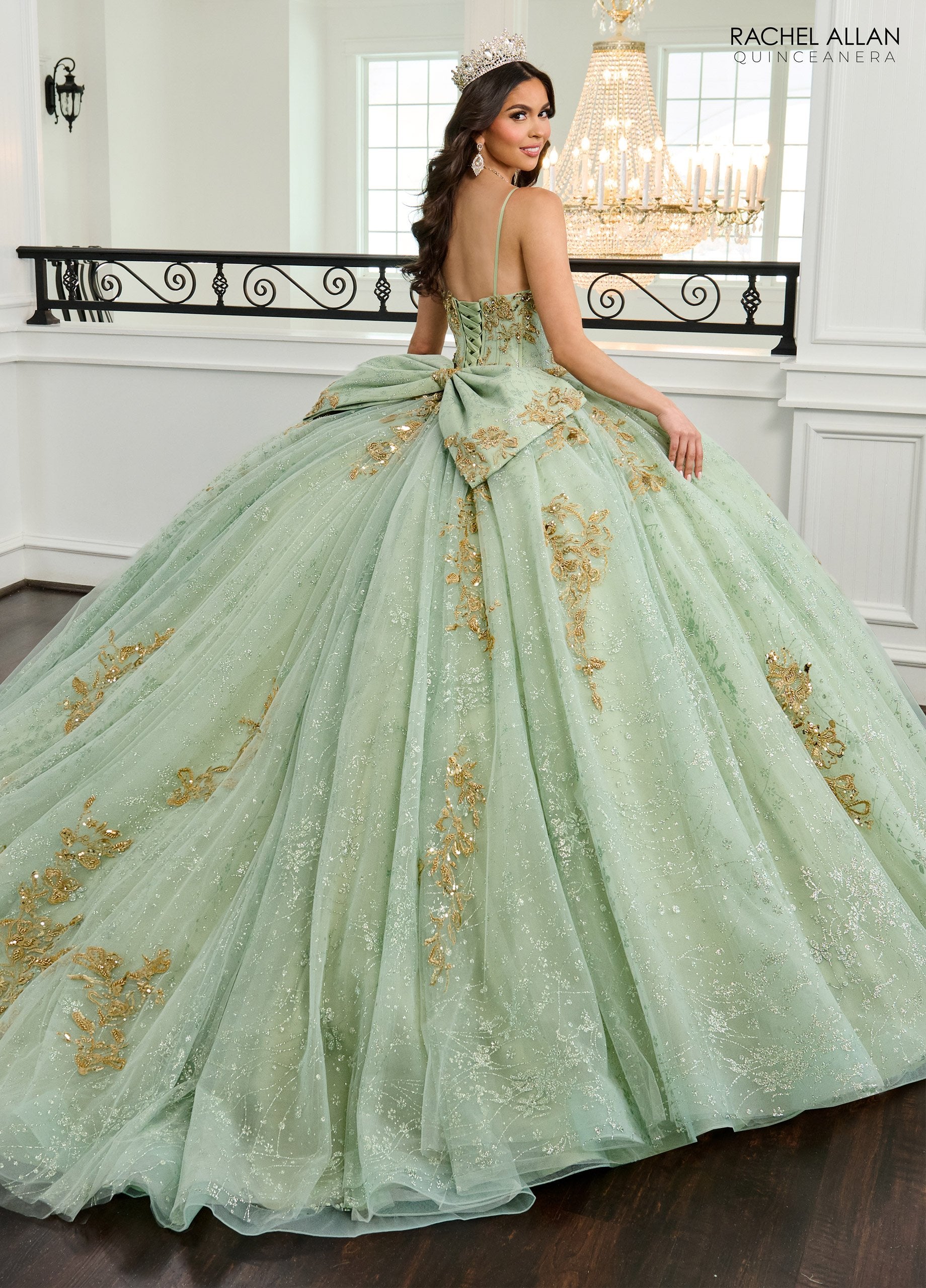 Quinceniera Dresses Ball Gown Long Glitter Quinceanera Dress Sage Gold