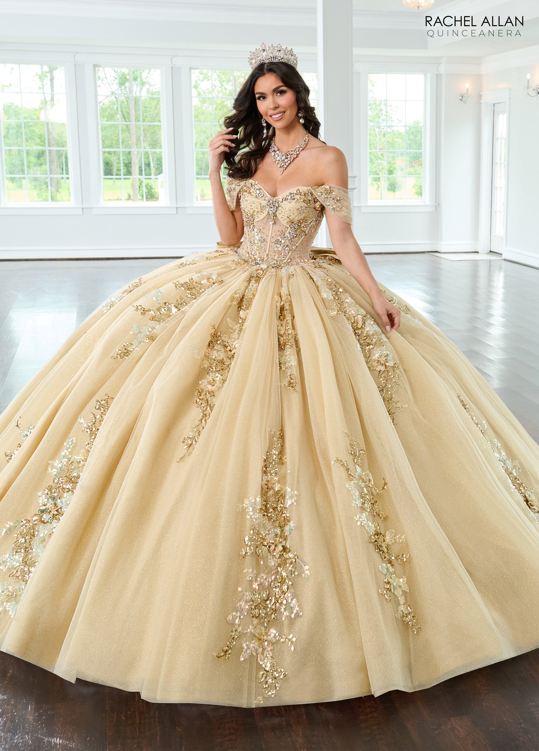 Rachel Allan RQ2224 Long Ball Gown Sequin Quinceanera Dress - Emerald / 14 Rachel Allan RQ2224 Long Ball Gown Sequin Quinceanera Dress - Emerald / 14