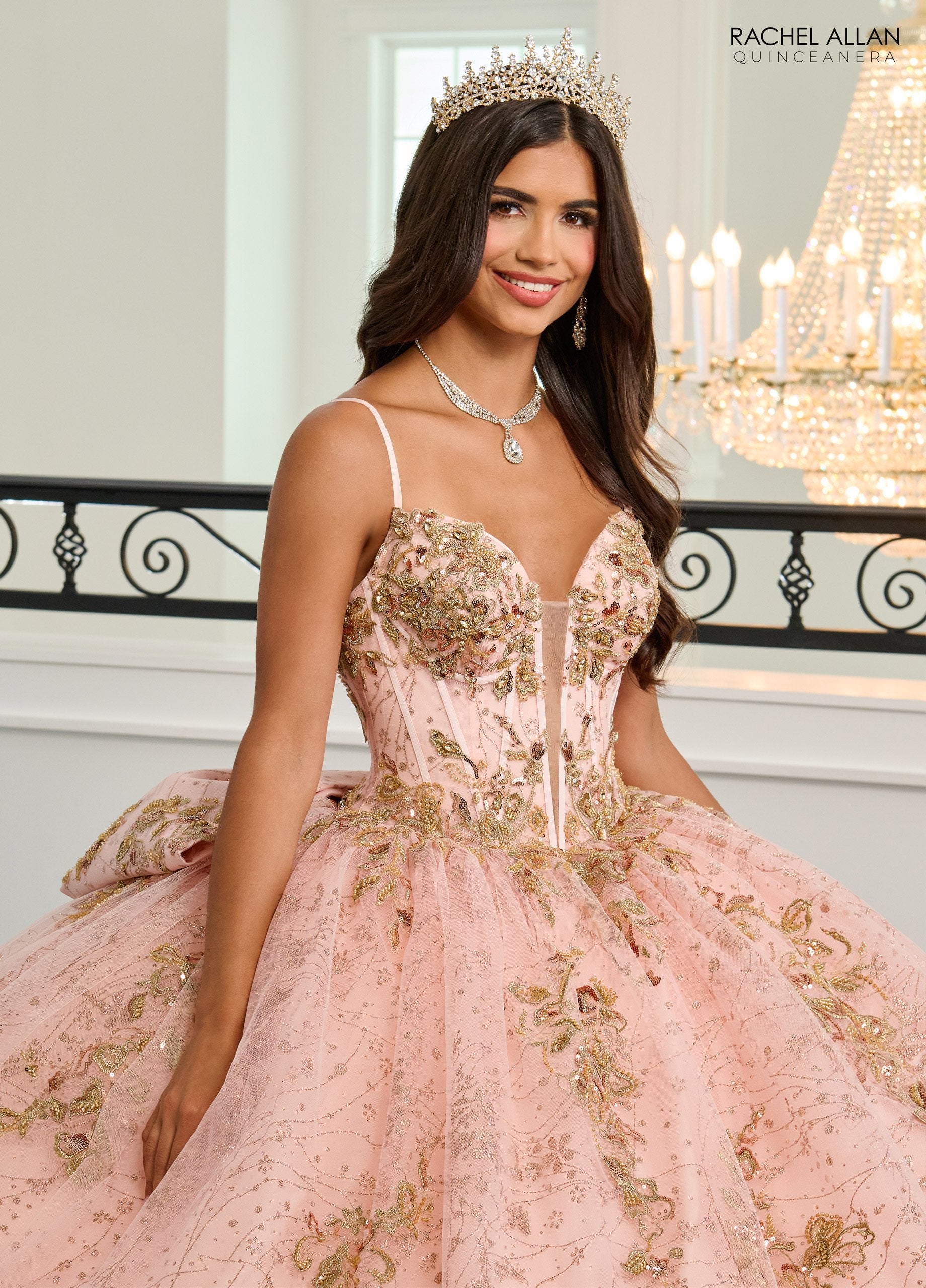 Quinceniera Dresses Ball Gown Long Glitter Quinceanera Dress Blush Gold