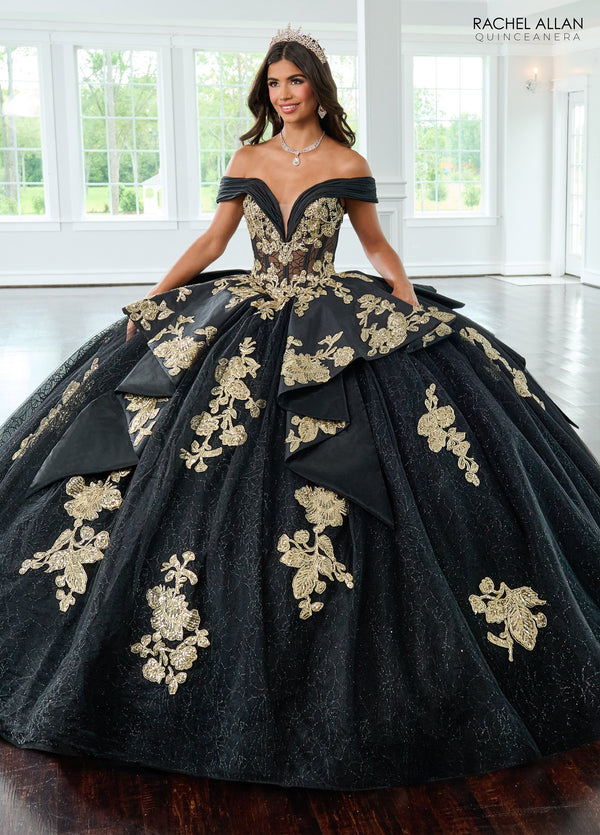 Quinceniera Dresses Long Quinceanera Dress Beaded Glitter Ball Gown  Black Gold