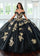 Quinceniera Dresses Long Quinceanera Dress Beaded Glitter Ball Gown  Black Gold