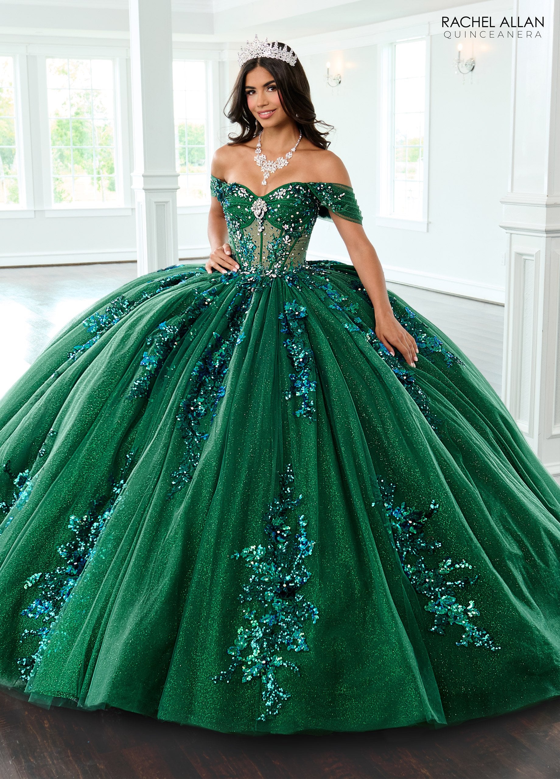 Quinceniera Dresses Long Ball Gown Sequin Quinceanera Dress Emerald