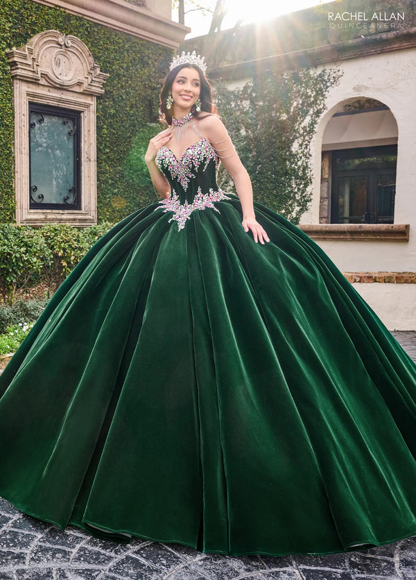 Sweetheart Floor Length Velvet Quinceanera Ball Gown with Floral Embroidery Rachel Allan RQ2198