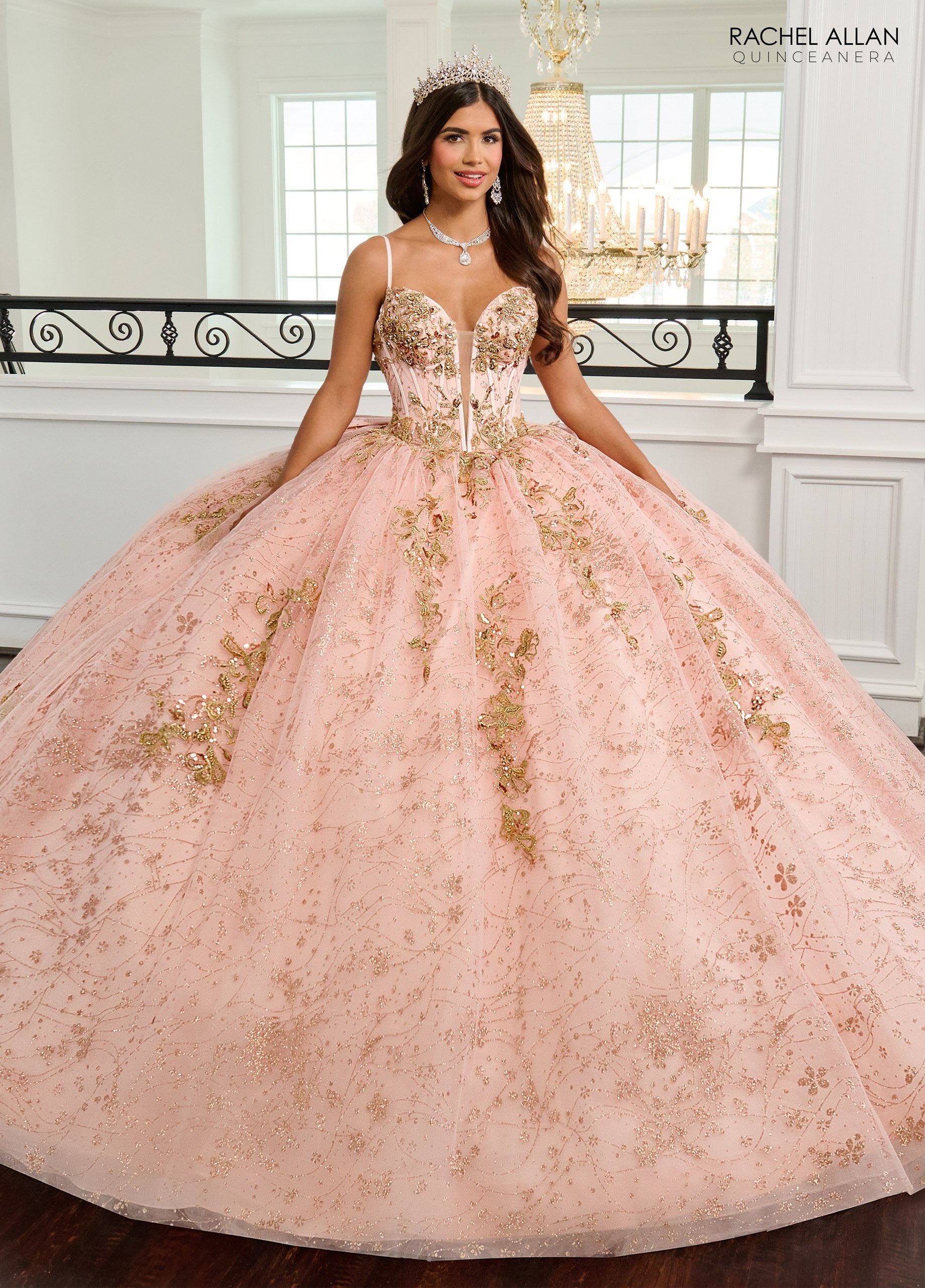 Rachel Allan RQ2221 Ball Gown Long Glitter Quinceanera Dress - Sage Gold / 10 Rachel Allan RQ2221 Ball Gown Long Glitter Quinceanera Dress - Sage Gold / 10
