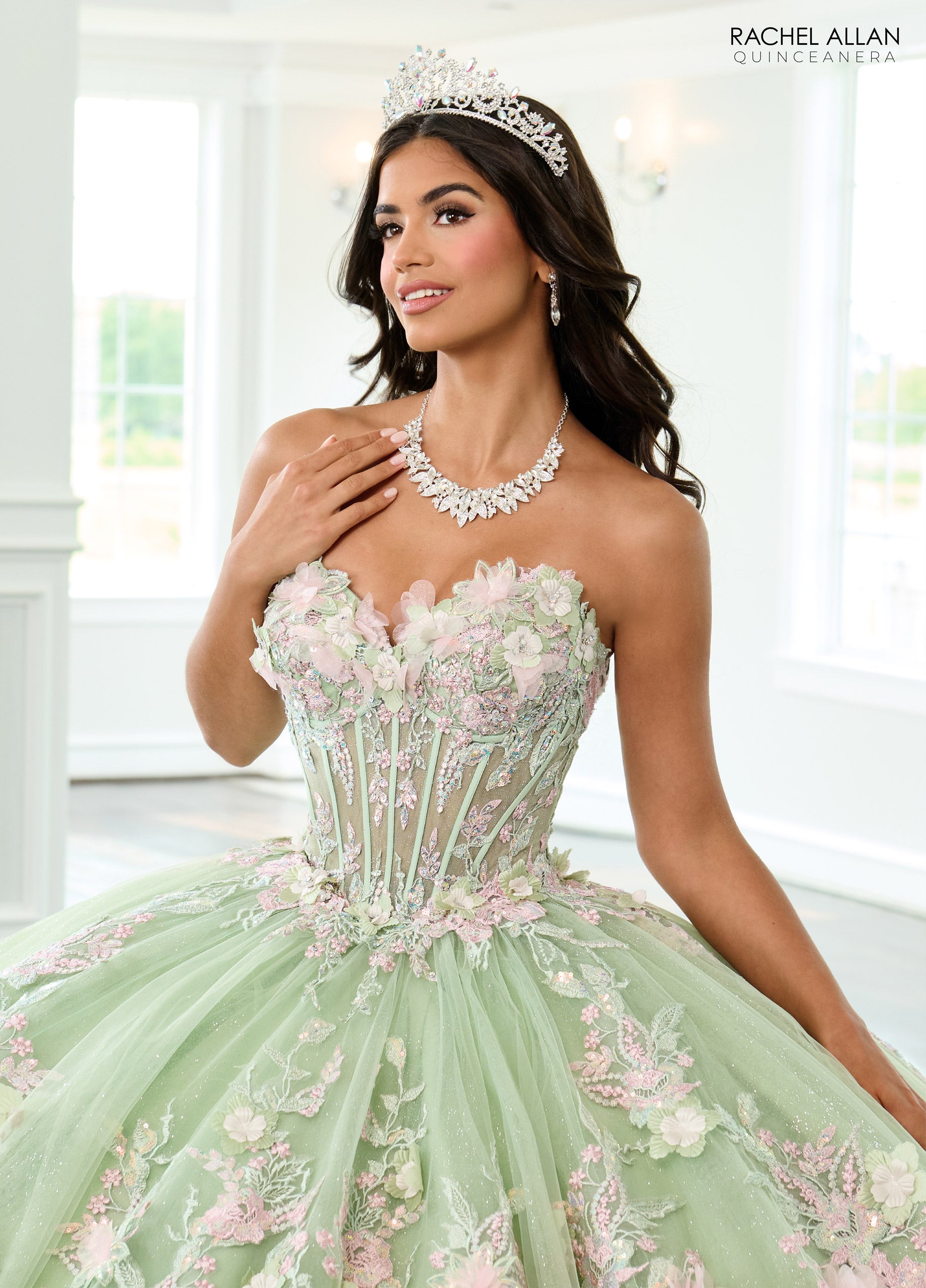 Rachel Allan RQ2216 Ball Gown Glitter Long Floral Quinceanera Dress