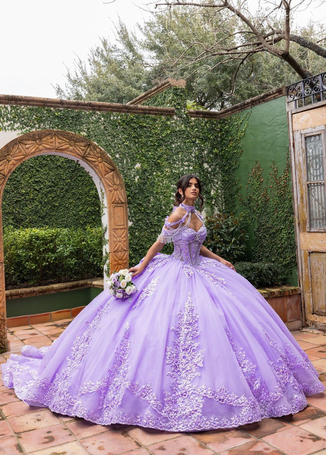 Lilac Sweetheart Floor Length Glitter Tulle Quinceanera Ball Gown with 3D Floral Applique Rachel Allan RQ2225