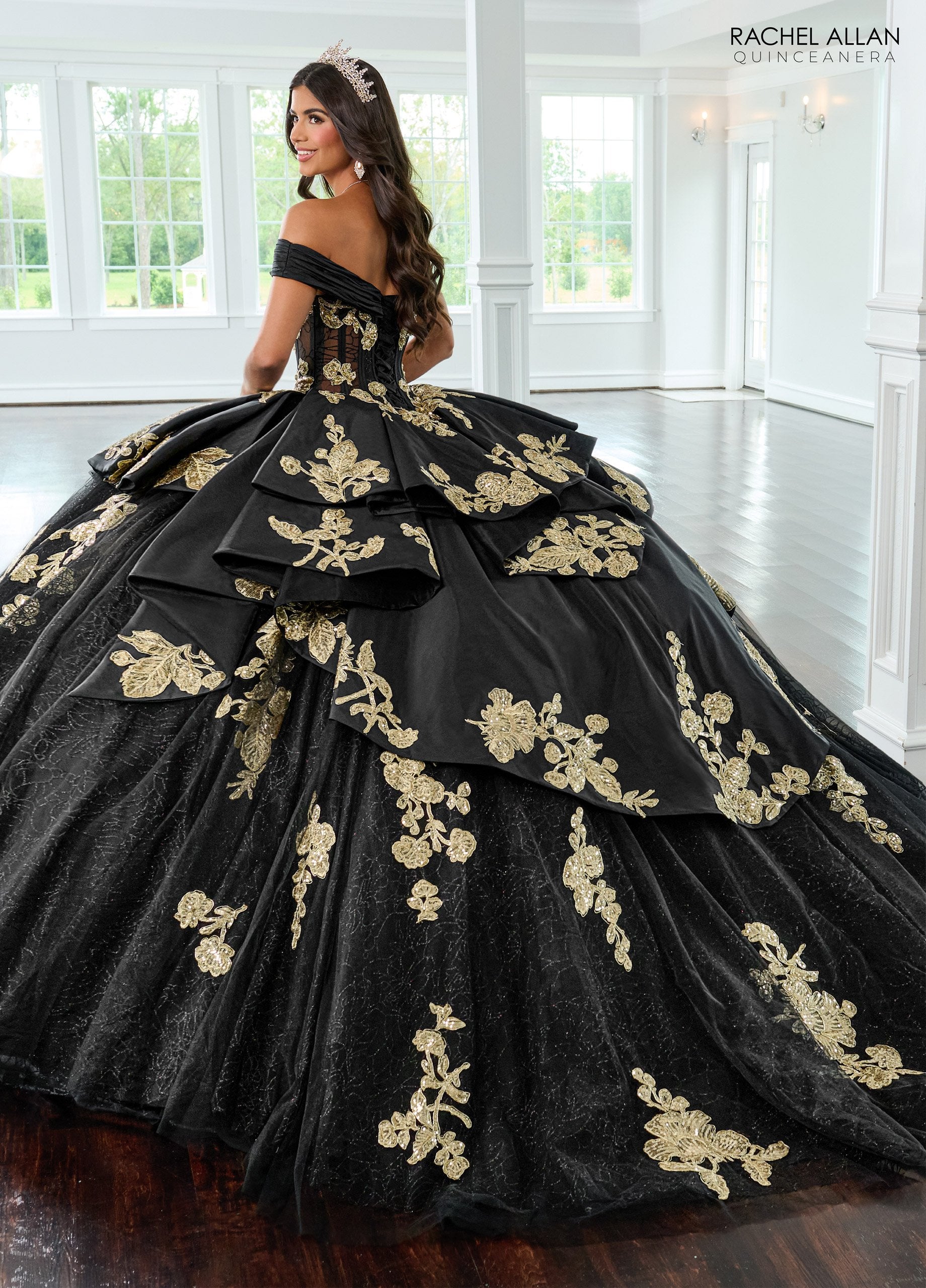 Quinceniera Dresses Long Quinceanera Dress Beaded Glitter Ball Gown  Black Gold