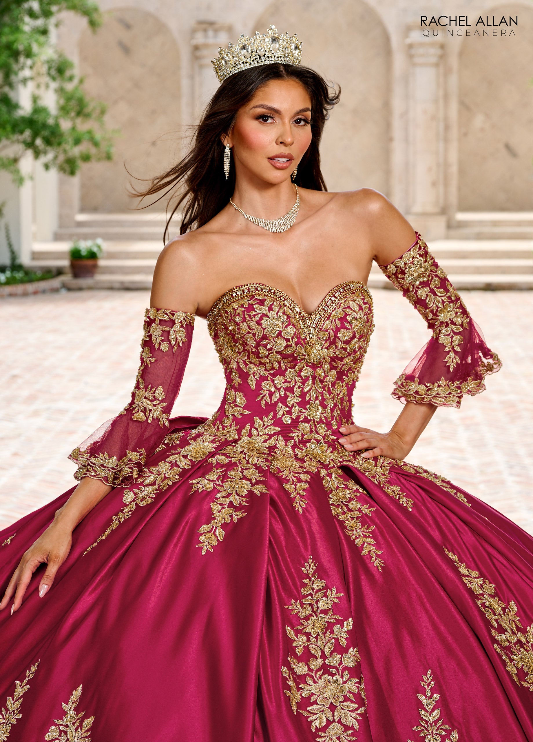 Quinceniera Dresses Beaded Ball Gown Long Quinceanera Dress Burgundy Gold