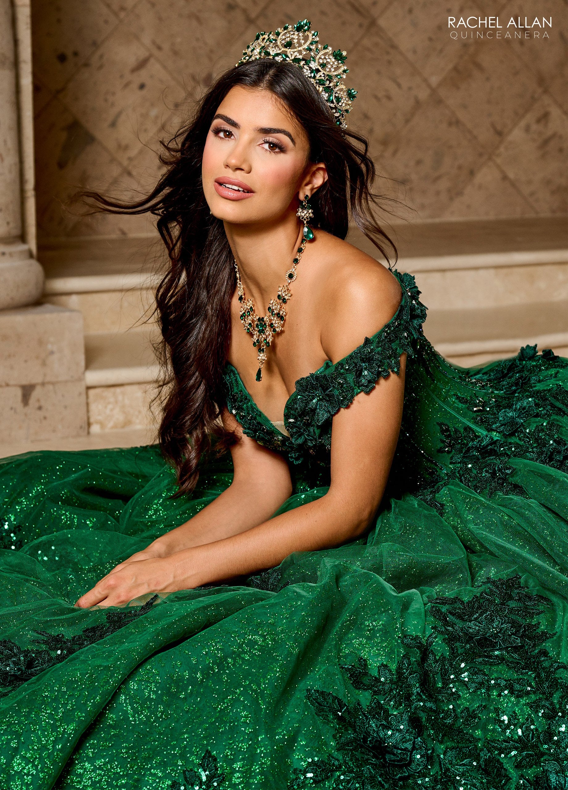 Rachel Allan RQ2215 Long Ball Gown Glitter 3D Floral Quinceanera Dress