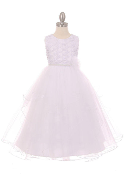Lace and Pearl Tulle Flower Girls Dress - The Dress Outlet Cinderella Couture