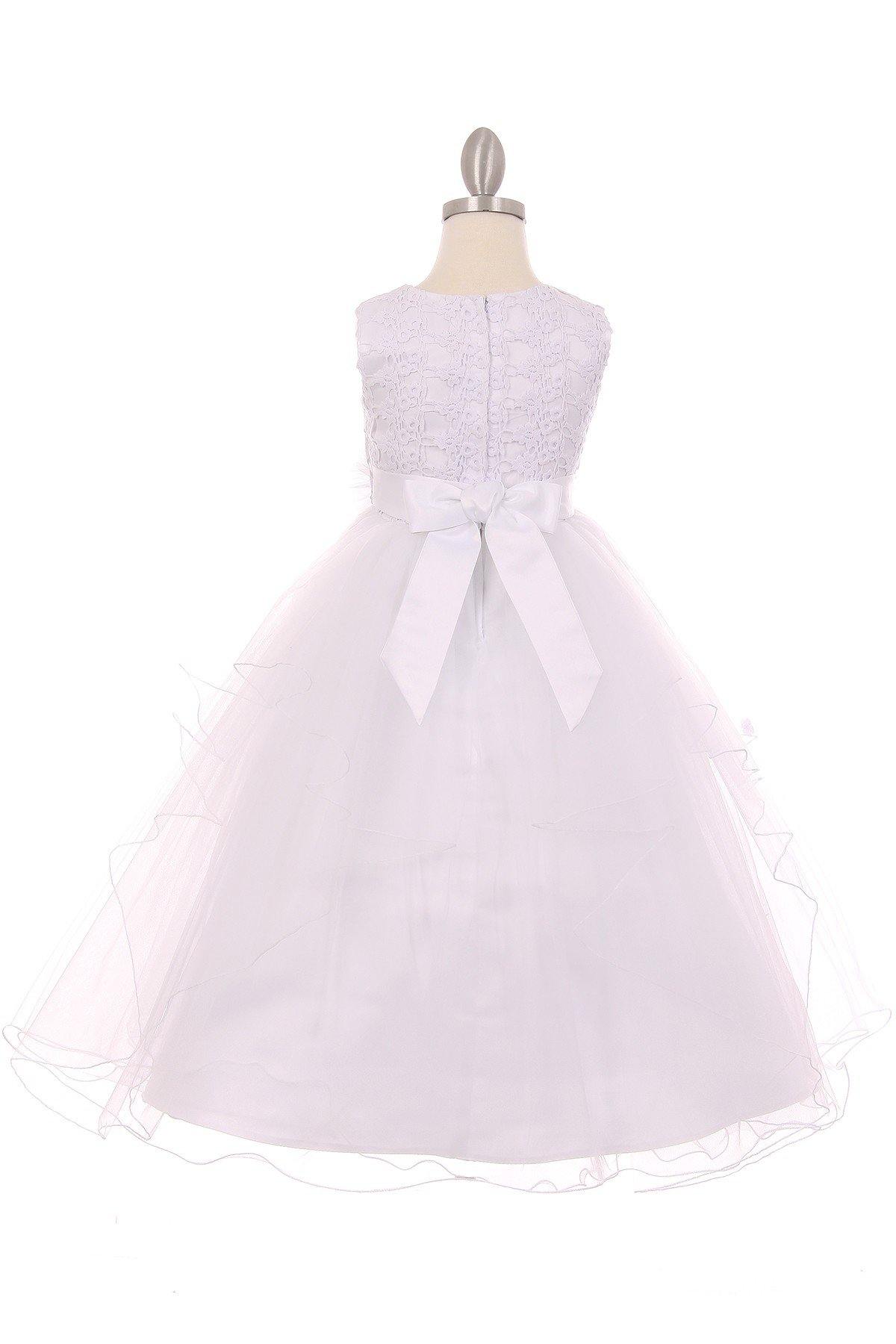 Lace and Pearl Tulle Flower Girls Dress - The Dress Outlet Cinderella Couture