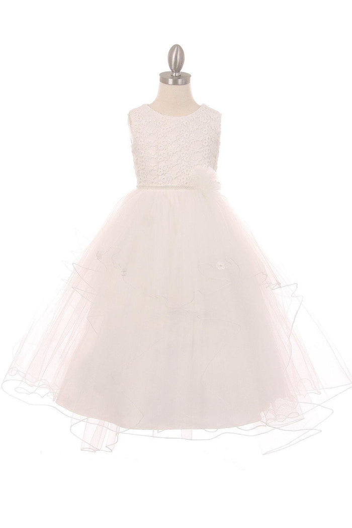 Lace and Pearl Tulle Flower Girls Dress - The Dress Outlet Cinderella Couture