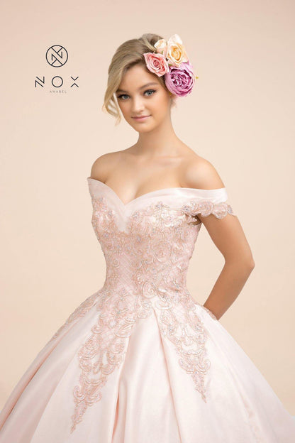 Lace Applique Ball Gown Long Prom Dress - The Dress Outlet Nox Anabel
